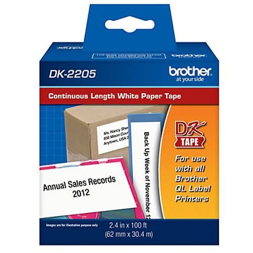 Original Brother DK-2205 (2.4 in x 100 ft) Label Tape, White - 4inkjets