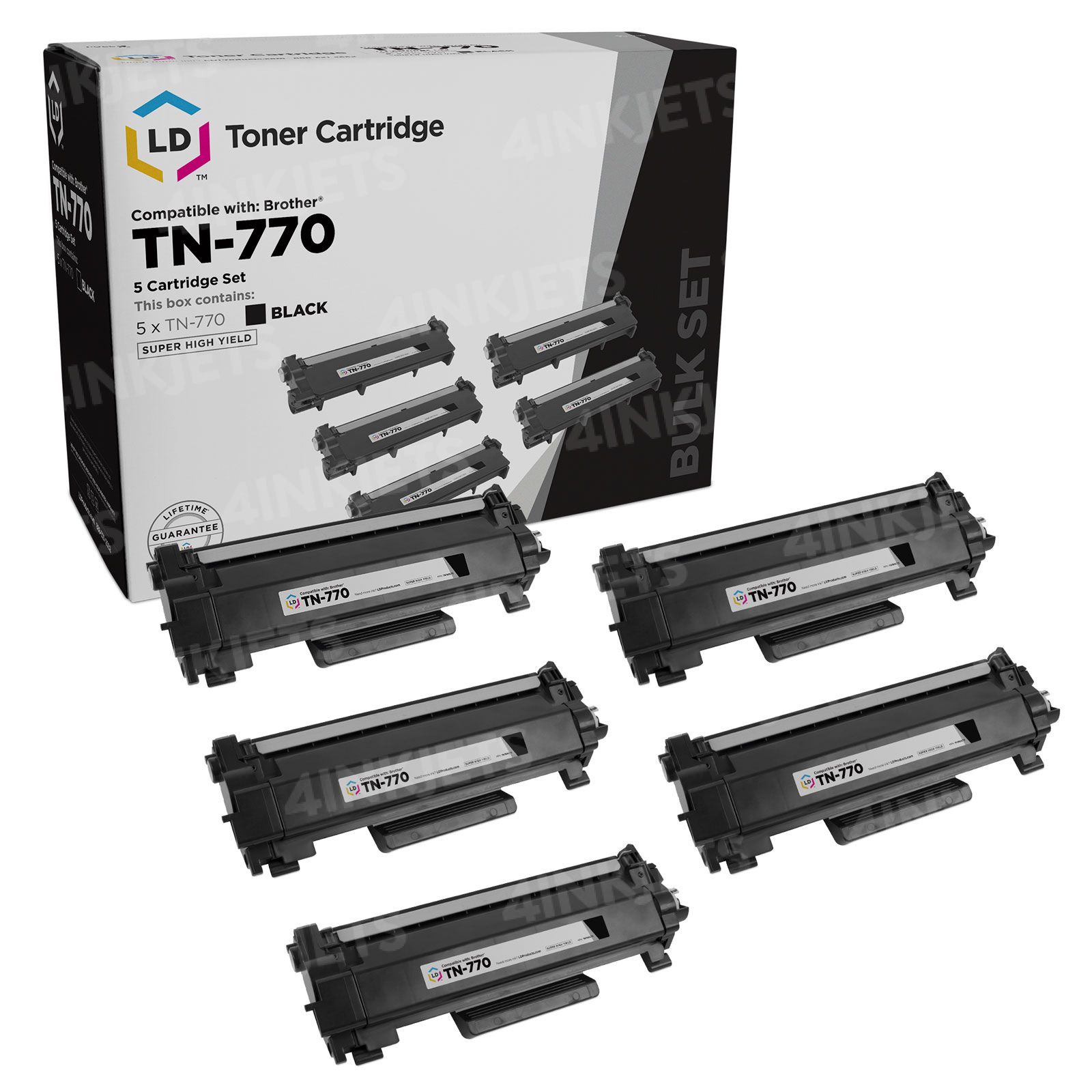 5-pack Brother TN770 Super High Yield Black Toner - Great Value. A