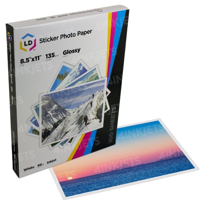 Glossy Sticker Paper - Inkjet Photo Paper - 8.5x11 (100 pack